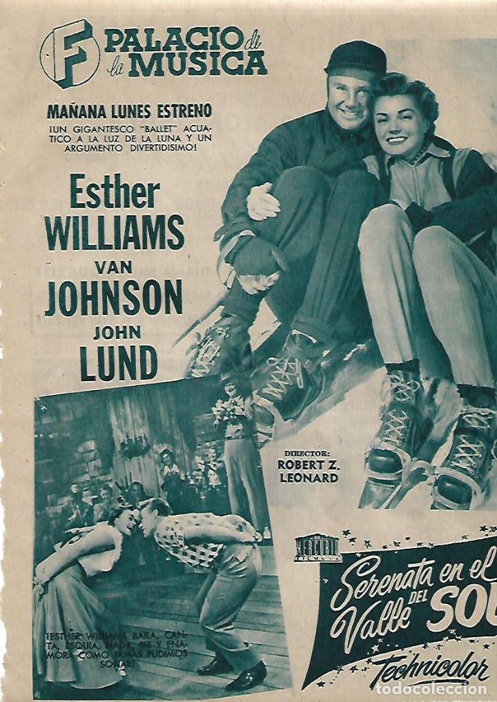 Collectionnisme: A&Ntilde;O 1956 RECORTE PRENSA PUBLICIDAD CINE PELICULA SERENATA EN EL VALLE DEL SOL ESTHER WILLIAMS