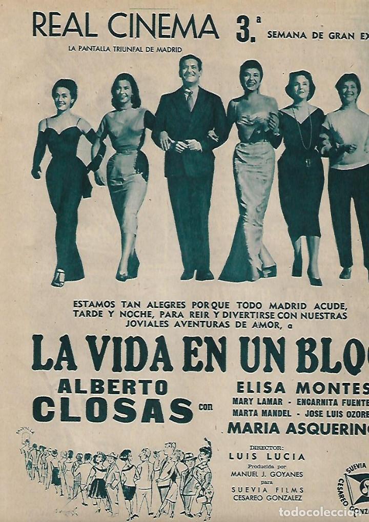 Sammelleidenschaft Papier: A&Ntilde;O 1956 RECORTE PRENSA PUBLICIDAD TEATRO LA VIDA EN UN BLOC ALBERTO CLOSAS