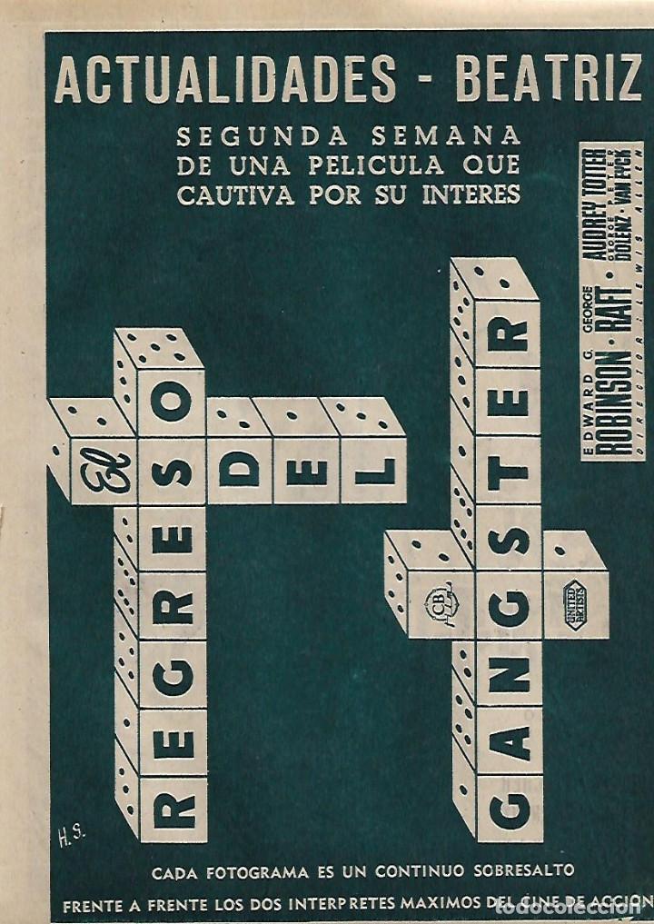 Collectionnisme: A&Ntilde;O 1956 RECORTE PRENSA PUBLICIDAD CINE PELICULA EL REGRESO DEL GANSTER