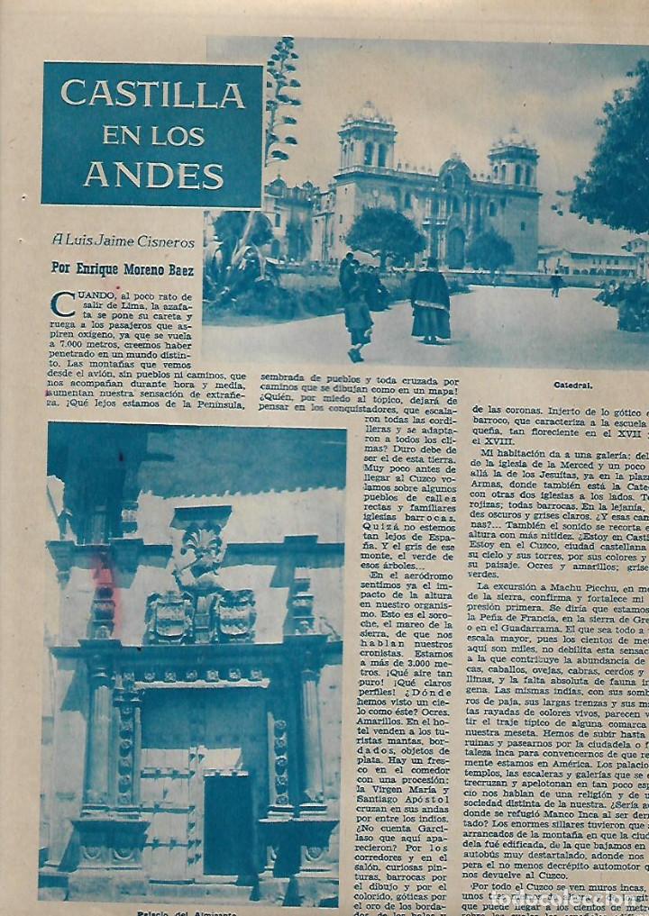 Coleccionismo: A&Ntilde; 1956 RECORTE PRENSA CASTILLA EN LOS ANDES CLAUSTRO SANTO DOMINGO PALACIO VISTA FLORIDA CORICANCHA