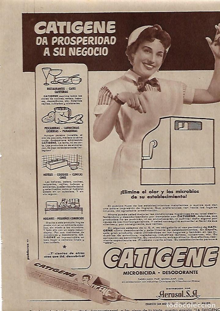 Collezionismo: A&Ntilde;O 1956 RECORTE PRENSA PUBLICIDAD CATIGENE AEROSOL S A MICROBICIDA DESODORANTE