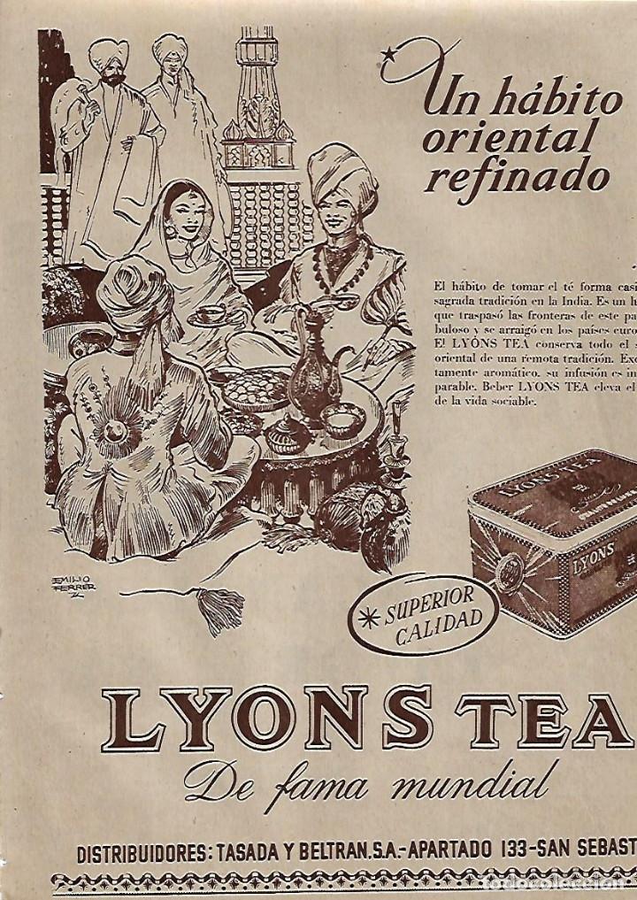Sammelleidenschaft Papier: A&Ntilde;O 1956 RECORTE PRENSA PUBLICIDAD LYONS TEA TASADA Y BELTRAN SAN SEBASTIAN