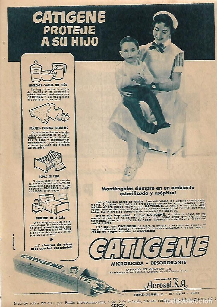 Collectionnisme: A&Ntilde;O 1956 RECORTE PRENSA PUBLICIDAD CATIGENE AEROSOL S A MICROBICIDA DESODORANTE