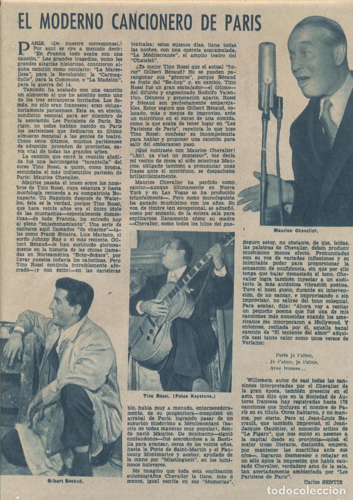 Sammelleidenschaft Papier: A&Ntilde;O 1956 RECORTE PRENSA MUSICA CANCIONERO PARIS CANTANTES GILBERT BECAUD TINO ROSSI CHEVALIER