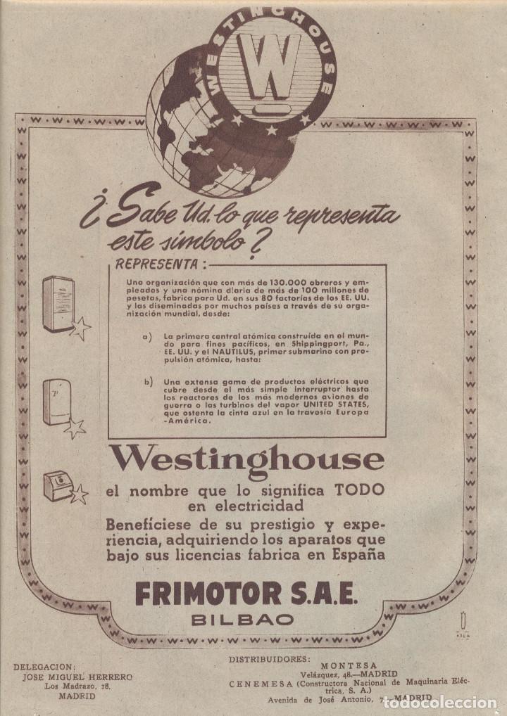 Colecionismo: A&Ntilde;O 1956 RECORTE PRENSA PUBLICIDAD FRIMOTOR WESTINGHOUSE BILBAO