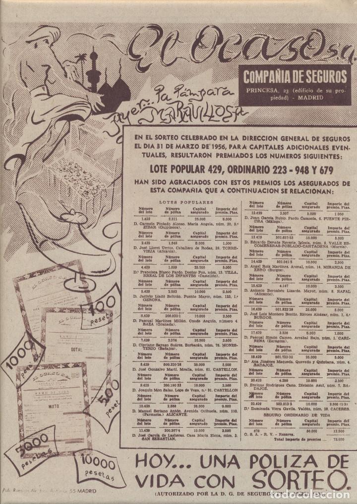 Sammelleidenschaft Papier: A&Ntilde;O 1956 RECORTE PRENSA PUBLICIDAD EL OCASO COMPA&Ntilde;IA DE SEGUROS POLIZA DE VIDA CON SORTEO