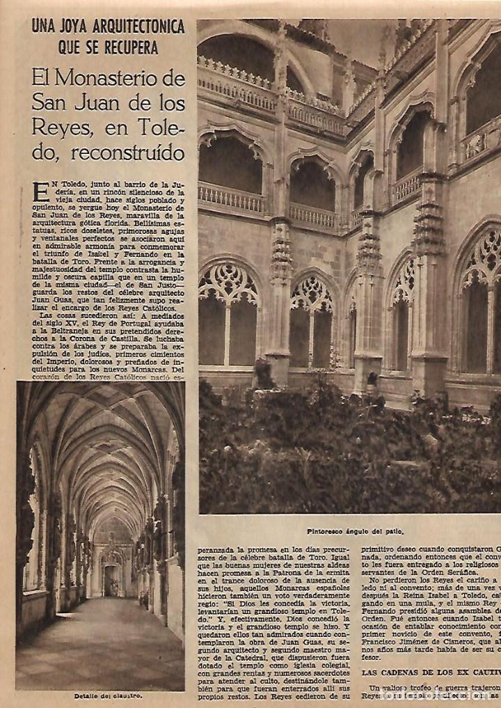 Collectionnisme: A&Ntilde;O 1956 RECORTE PRENSA RESTAURACION MONASTERIO SAN JUAN DE LOS REYES TOLEDO RECONSTRUIDO