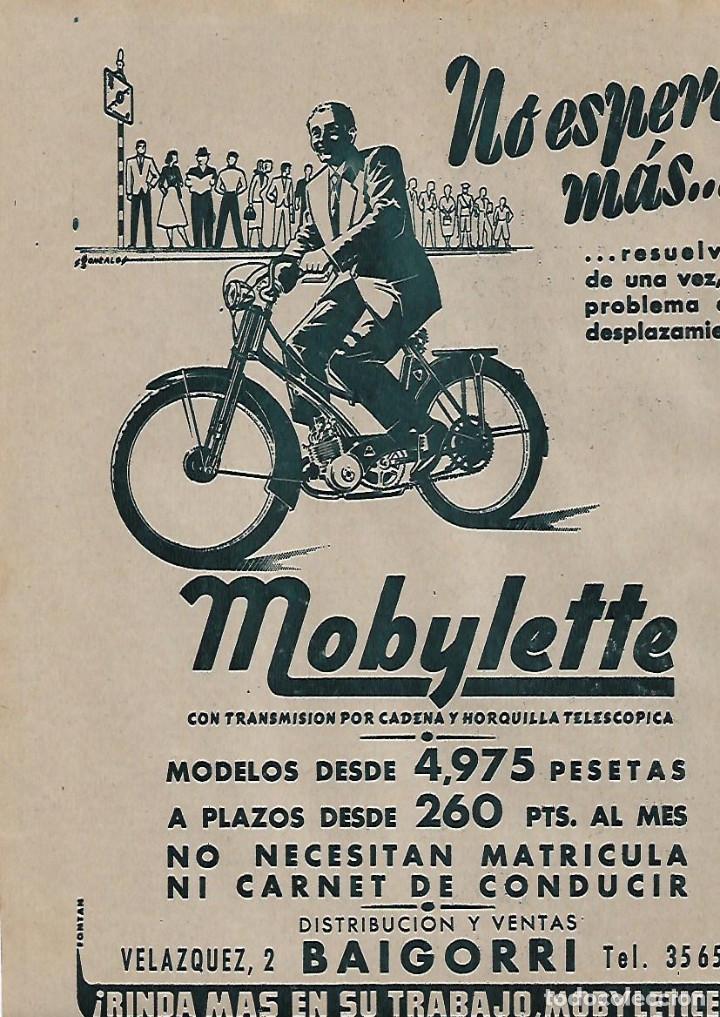 Collecting paper: A&Ntilde;O 1956 RECORTE PRENSA PUBLICIDAD MOBYLETTE CICLOMOTOR DISTRIBUCION BAIGORRI