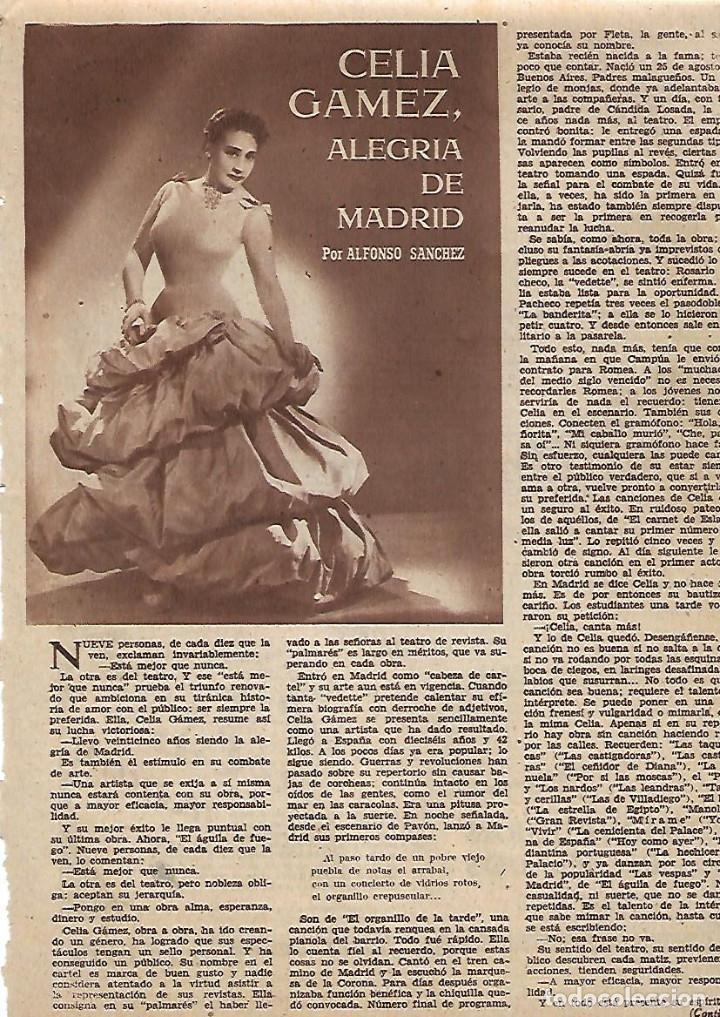 Collezionismo: A&Ntilde;O 1956 RECORTE PRENSA CELIA GAMEZ ALEGRIA DE MADRID ARTISTA TEATRO ESPECTACULO