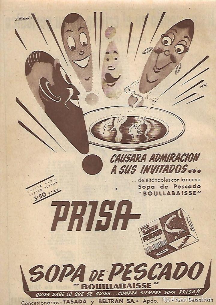 Sammelleidenschaft Papier: A&Ntilde;O 1956 RECORTE PRENSA PUBLICIDAD PRISA SOPA DE PESCADO BOUILLABAISSE TASADA Y BELTRAN