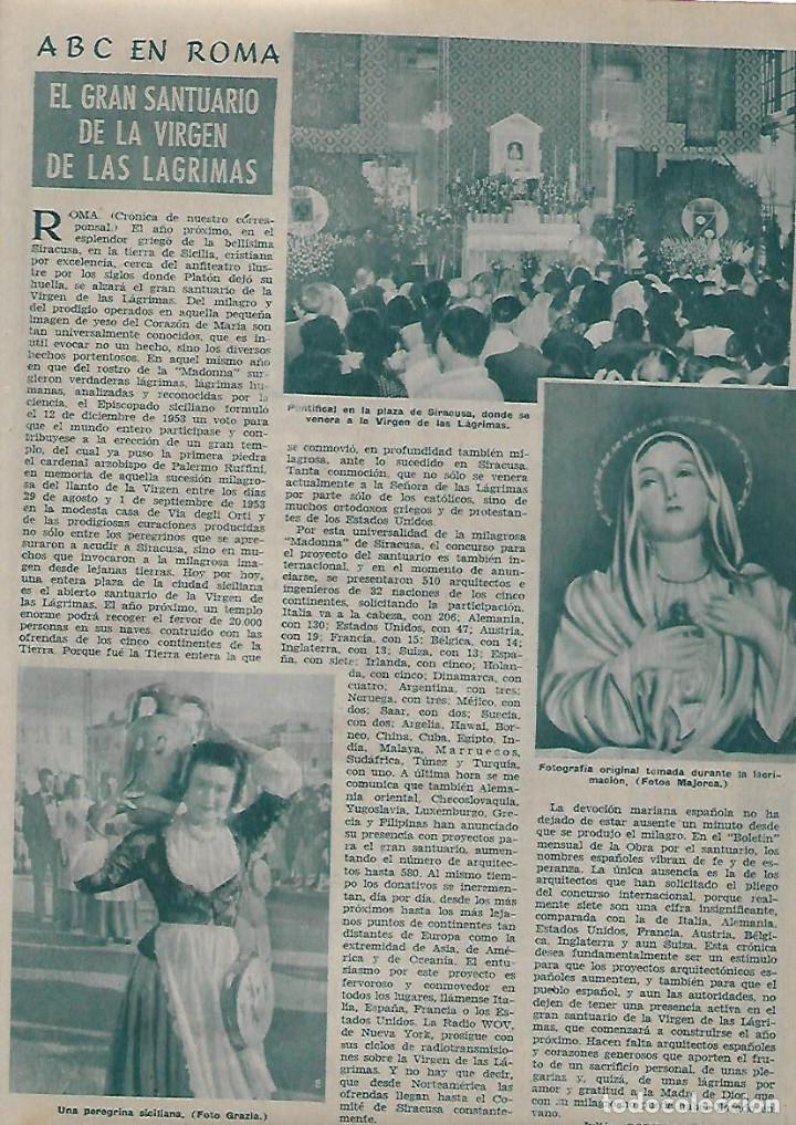 Collectionnisme: A&Ntilde;O 1956 RECORTE PRENSA GRAN SANTUARIO DE LA VIRGEN DE LAS LAGRIMAS ITALIA SICILIA