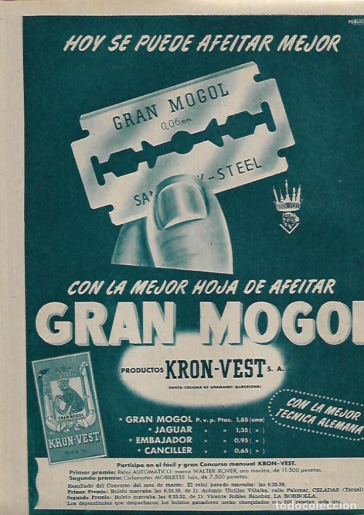 Coleccionismo: A&Ntilde;O 1956 RECORTE PRENSA PUBLICIDAD HOJA DE AFEITAR GRAN MOGOL KRON VEST