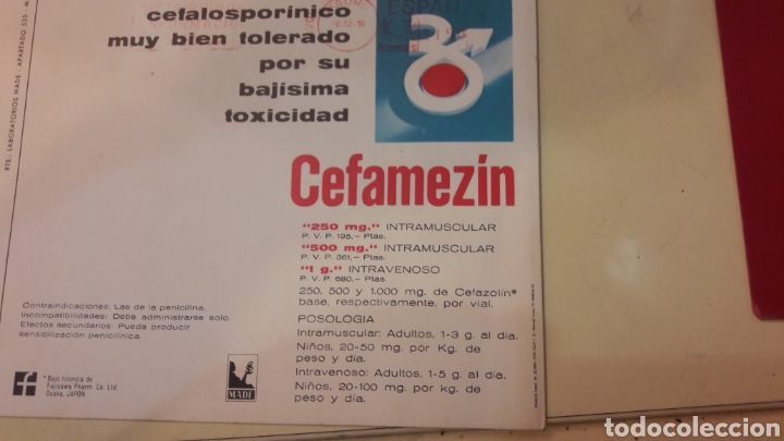 Coleccionismo: Medicamento Cefamezin sodico. made Madrid - Foto 2