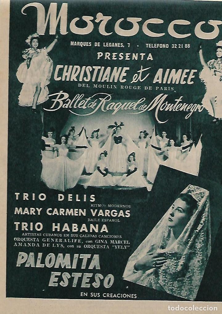 Collecting paper: A&Ntilde;O 1955 RECORTE PRENSA  SALA FIESTAS MOROCCO PALOMITA ESTESO CHRISTIANE ET AIMEE ESPECTACULO