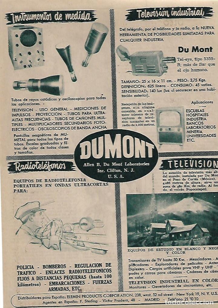 Coleccionismo: A&Ntilde;O 1955 RECORTE PRENSA PUBLICIDAD ESTABLECIMIENTO DUMONT COMERCIO TELEVISION RADIOTELEFONO