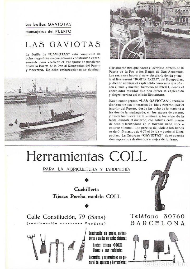Coleccionismo: A&Ntilde;O 1934-35 RECORTE PRENSA PUBLICIDAD LAS GAVIOTAS PUERTO DE BARCELONA BARCAS RECREO