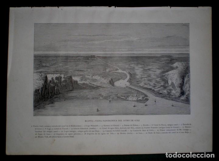 Coleccionismo: EGIPTO: VISTA PANOR&Aacute;MICA DEL ITSMO DE SUEZ. GEOGRAF&Iacute;A UNIVERSAL DE MALTE-BRUN 1875