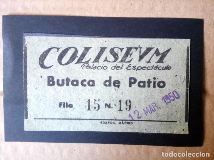 Collecting paper: ENTRADA DE CINE, PALACIO DEL ESPECT&Aacute;CULO COLISEUM, BUTACA DE PATIO 1950