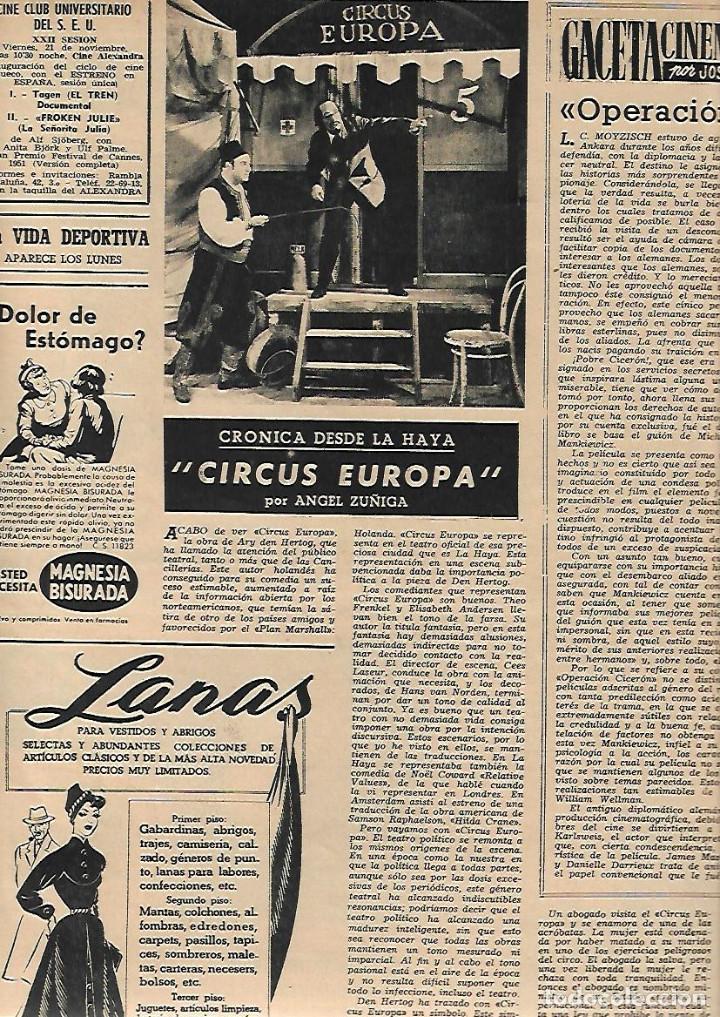 Coleccionismo: A&Ntilde;O 1952 RECORTE PRENSA CIRCO CIRCUS EUROPA
