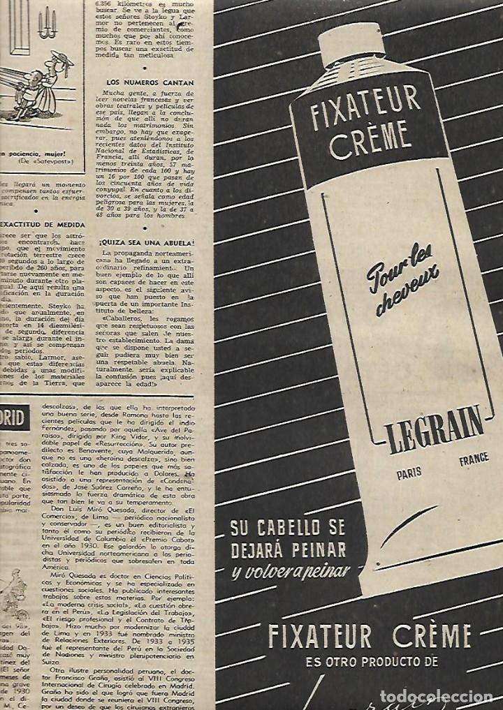 Sammelleidenschaft Papier: A&Ntilde;O 1952 RECORTE PRENSA PUBLICIDAD CREMA FIXADOR PELO LEGRAIN FIXATEUR CREME