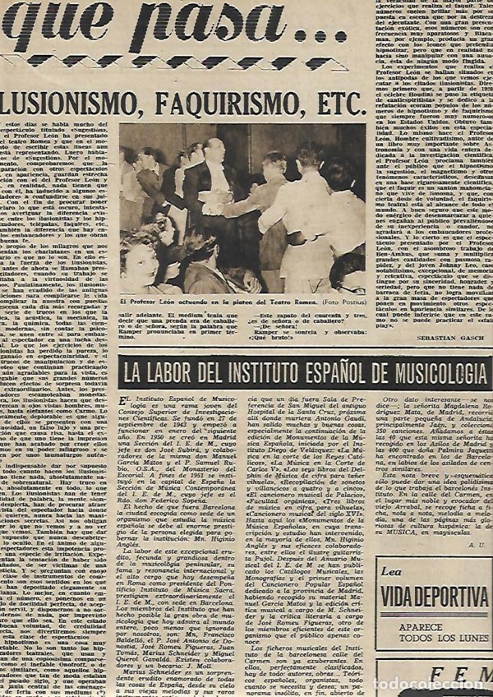 Coleccionismo: A&Ntilde;O 1952 RECORTE PRENSA TEATRO ROMEA PROFESOR LEON ILUSIONISMO FAQUIRISMO OBRA SUGESTION