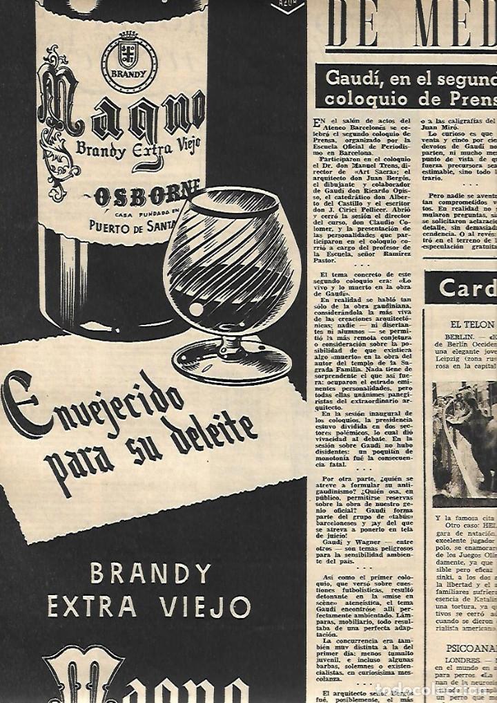 Coleccionismo: A&Ntilde;O 1952 RECORTE PRENSA PUBLICIDAD BEBIDAS BRANDY EXTRA VIEJO MAGNO OSBORNE
