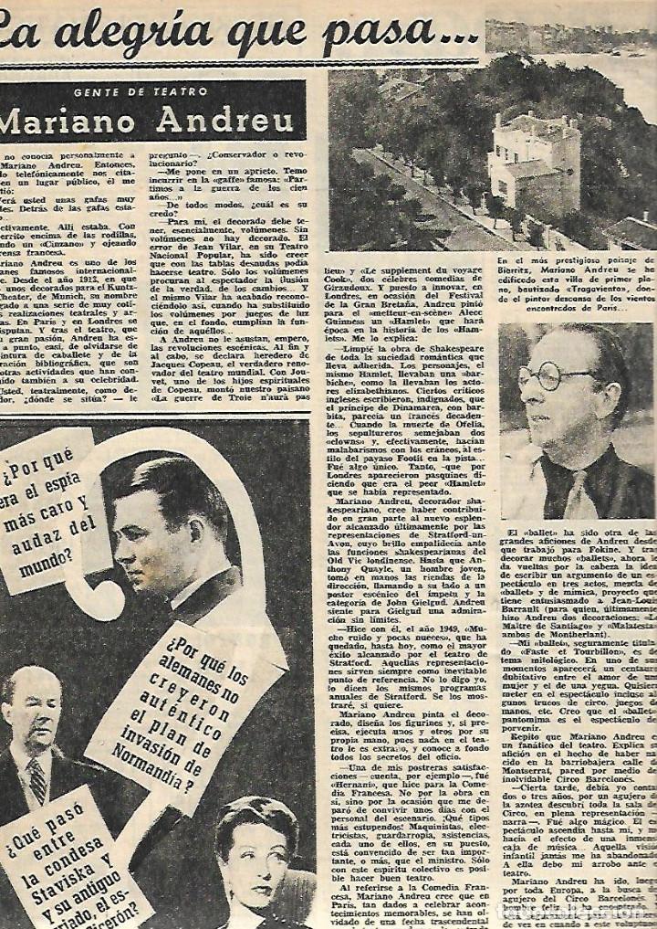 Coleccionismo: A&Ntilde;O 1952 RECORTE PRENSA MARIANO ANDREU PINTURA DIBUJO ESCENOGRAFIA