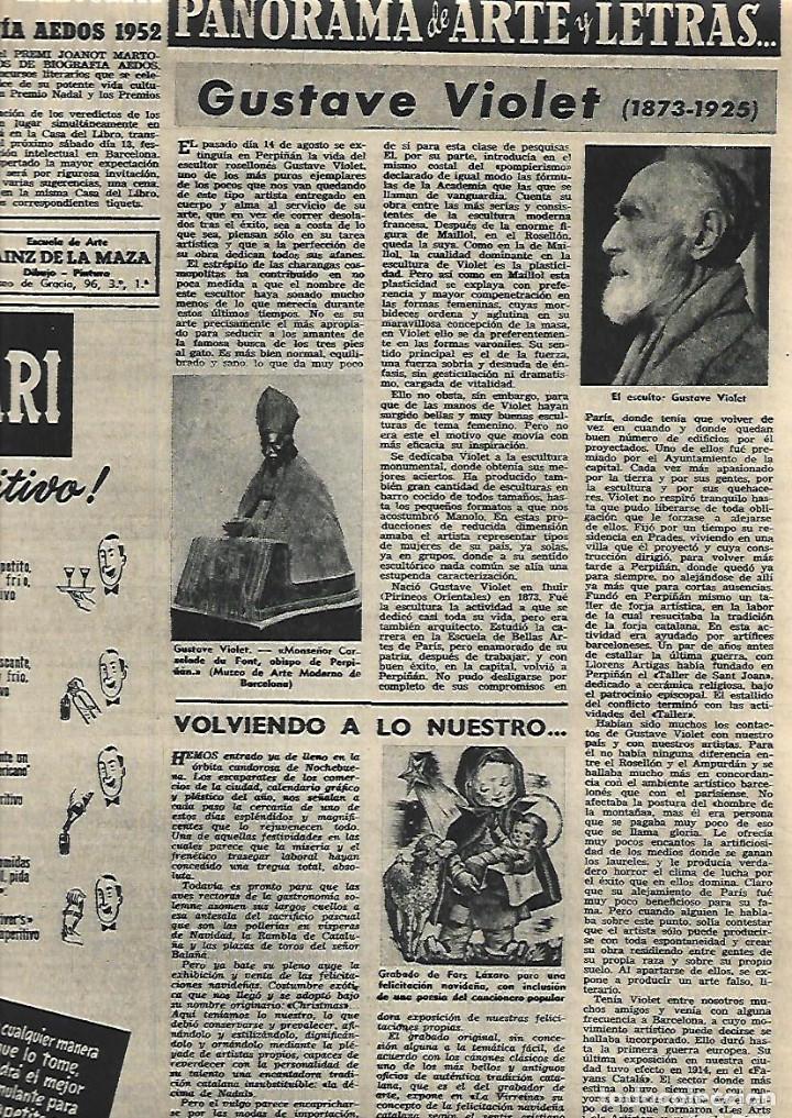 Sammelleidenschaft Papier: A&Ntilde;O 1952 RECORTE PRENSA ESCULTURA GUSTAVE VIOLET ESCULTOR