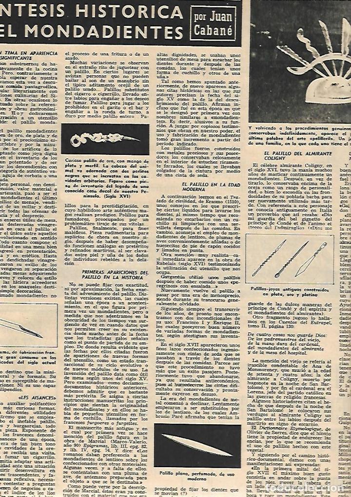 Coleccionismo: A&Ntilde;O 1952 RECORTE PRENSA HISTORIA DEL MONDADIENTES PALILLO
