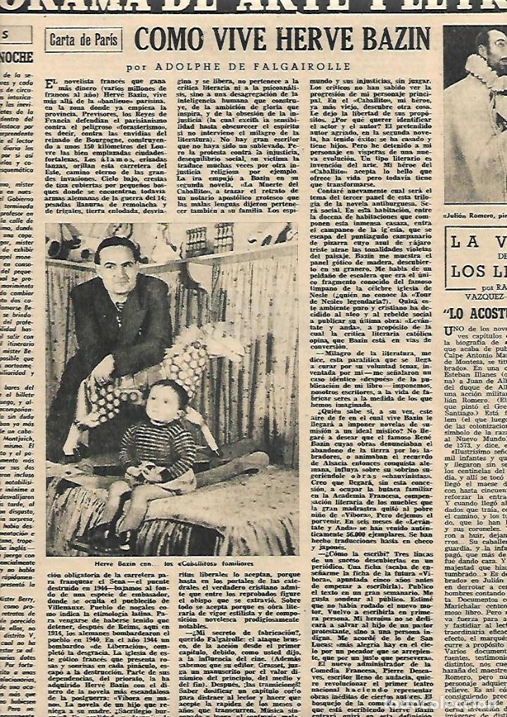 Coleccionismo: A&Ntilde;O 1952 RECORTE PRENSA COMO VIVE HERVE BAZIN ESCRITOR NOVELISTA FRANCES FRANCIA