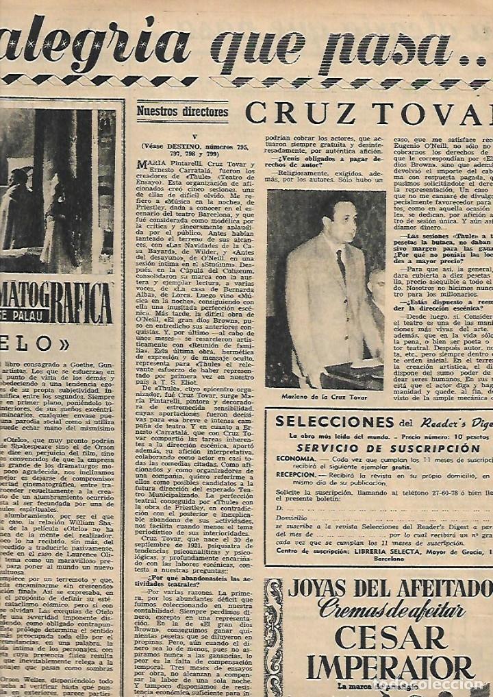 Sammelleidenschaft Papier: A&Ntilde;O 1952 RECORTE PRENSA ENTREVISTA MARIANO CRUZ TOVAR THULE TEATRO DE ENSAYO