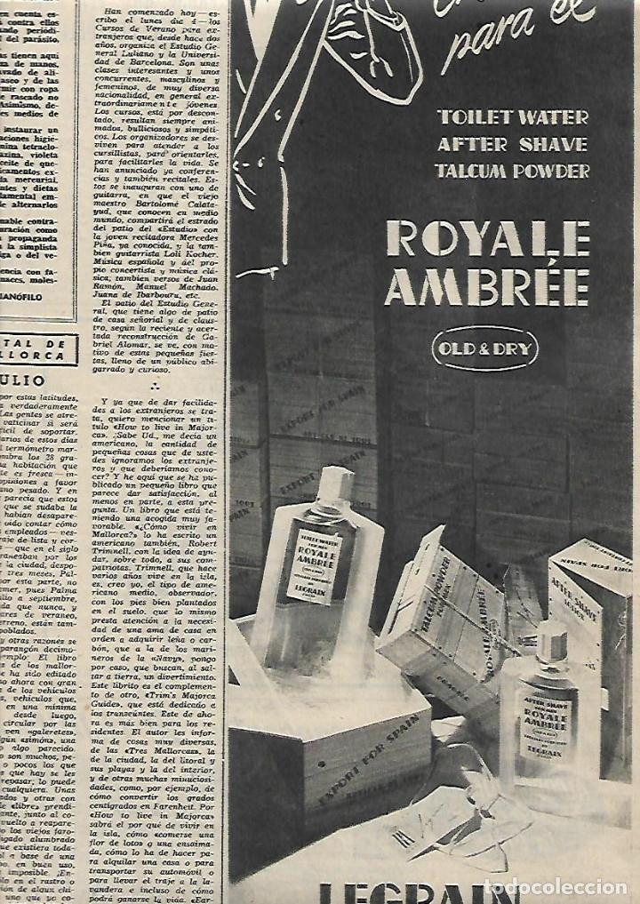 Collectionnisme: A&Ntilde;O 1955 RECORTE PRENSA PUBLICIDAD ROYALE AMBREE LEGRAIN TOILET WATER AFTER SHAVE TALCUM POWDER