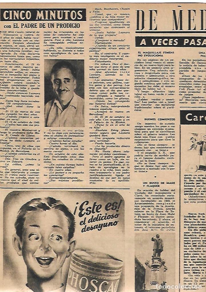 Collectionnisme: A&Ntilde;O 1952 RECORTE PRENSA JOSE MILA CASALS MUSICA VIOLONCELO VILANOVA I LA GELTRU