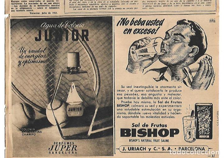 Colecionismo: A&Ntilde;O 1952 RECORTE PRENSA PUBLICIDAD COLONIA JUNIOR PERFUMES JUPER SAL DE FRUTAS BISHOP URIACH