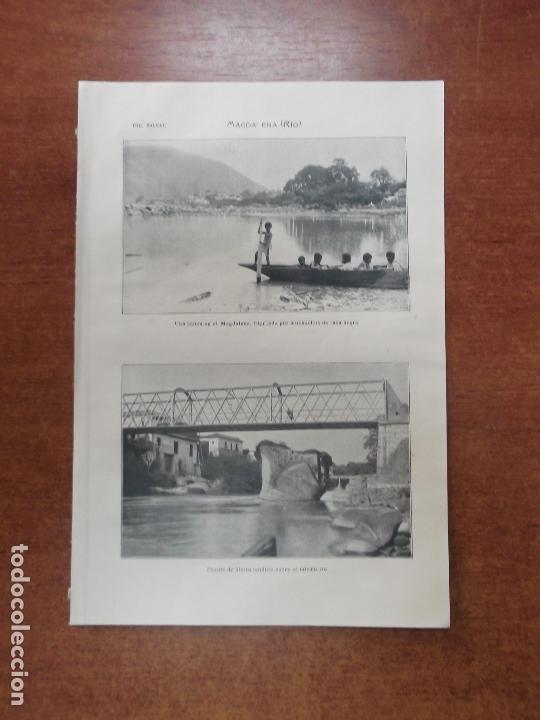 Coleccionismo: ANTIGUA L&Aacute;MINA 1914 . R&Iacute;O MAGDALENA. CANOA. PUENTE DE HIERRO. BARCOS DE VAPOR.