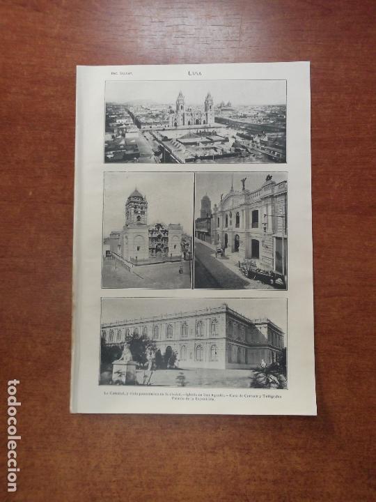 Coleccionismo: ANTIGUA L&Aacute;MINA 1914 . LIMA (PER&Uacute;) CATEDRAL. SAN AGUST&Iacute;N. CORREOS. PALACIO DE LA EXPOSICI&Oacute;N. ESTATUA
