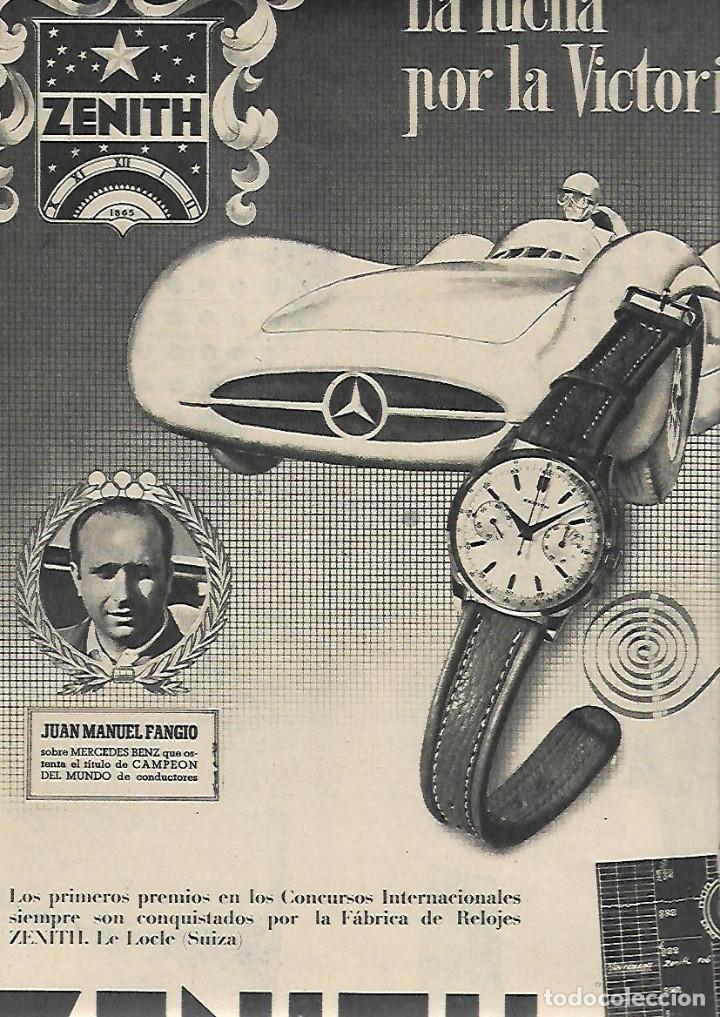 Coleccionismo: A&Ntilde;O 1954 RECORTE PRENSA PUBLICIDAD RELOJ ZENITH JUAN MANUEL FANGIO CAMPEON DEL MUNDO MERCEDES