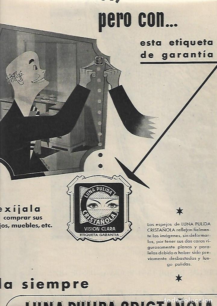 Collectionnisme: A&Ntilde;O 1954 RECORTE PRENSA PUBLICIDAD LUNA PULIDA CRISTA&Ntilde;OLA ESPEJOS CRISTAL