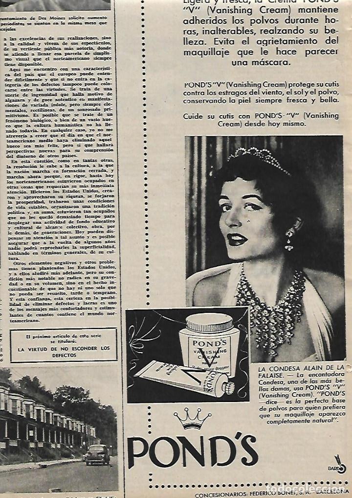 Coleccionismo: A&Ntilde;O 1955 RECORTE PRENSA PUBLICIDAD COSMETICA CREMA BELLEZA PONDS POND'S CONDESA ALAIN DE LA FALAISE