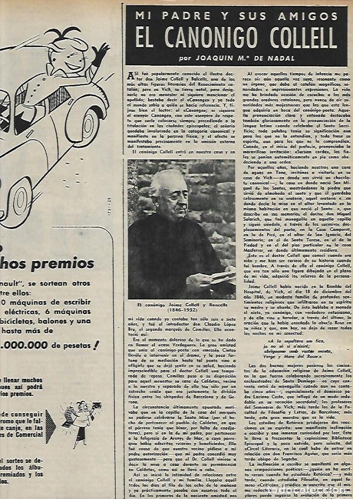 Collectionnisme: A&Ntilde;O 1955 RECORTE PRENSA EL CANONIGO JAUME JAIME COLLELL BANCELLS VIC