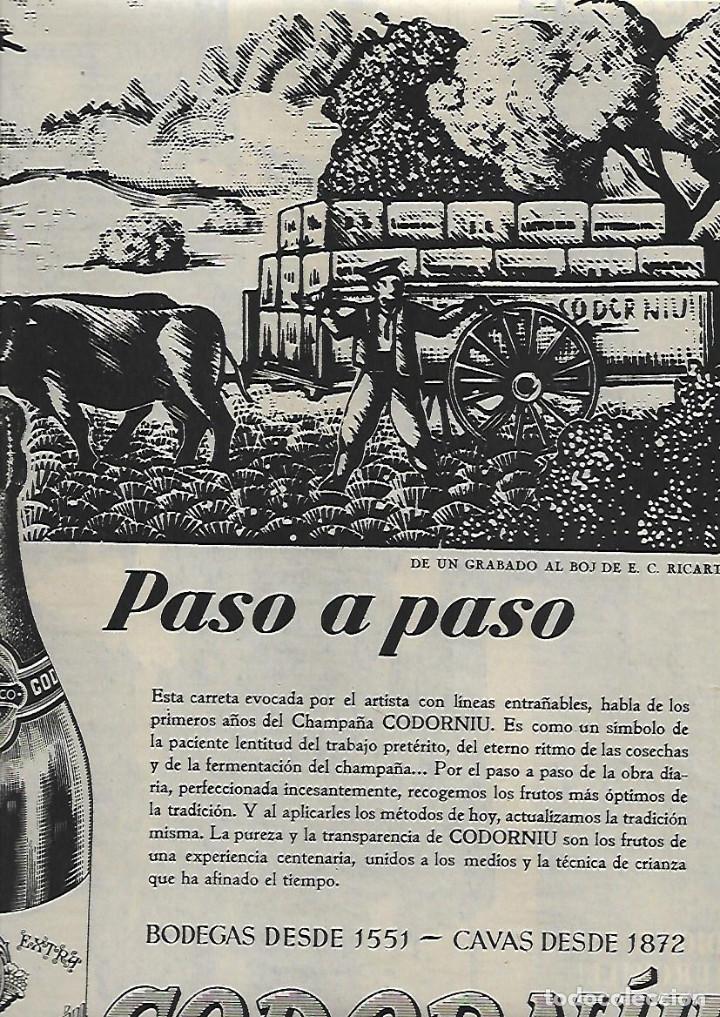 Coleccionismo: A&Ntilde;O 1955 RECORTE PRENSA PUBLICIDAD BEBIDAS CODORNIU CAVA PASO A PASO GRABADO RICART
