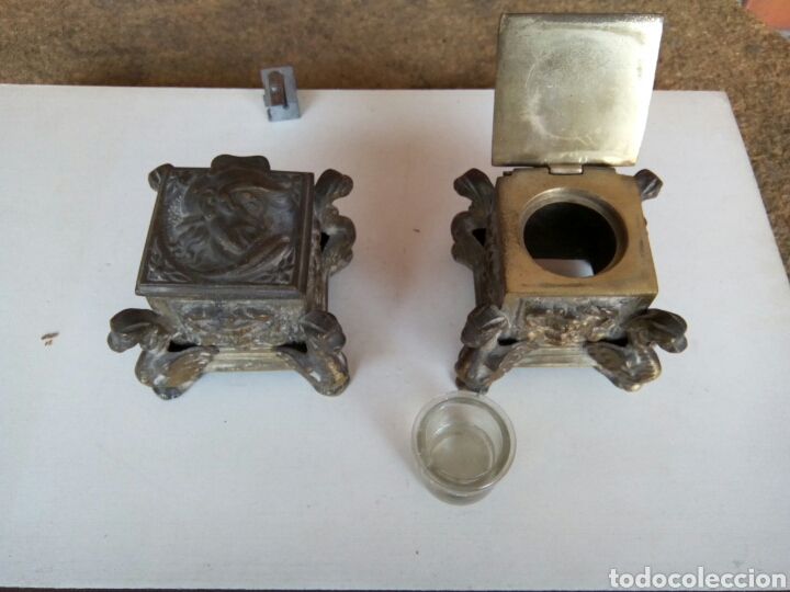 Coleccionismo: Antiguos tinteros de bronce (dos) - Foto 5