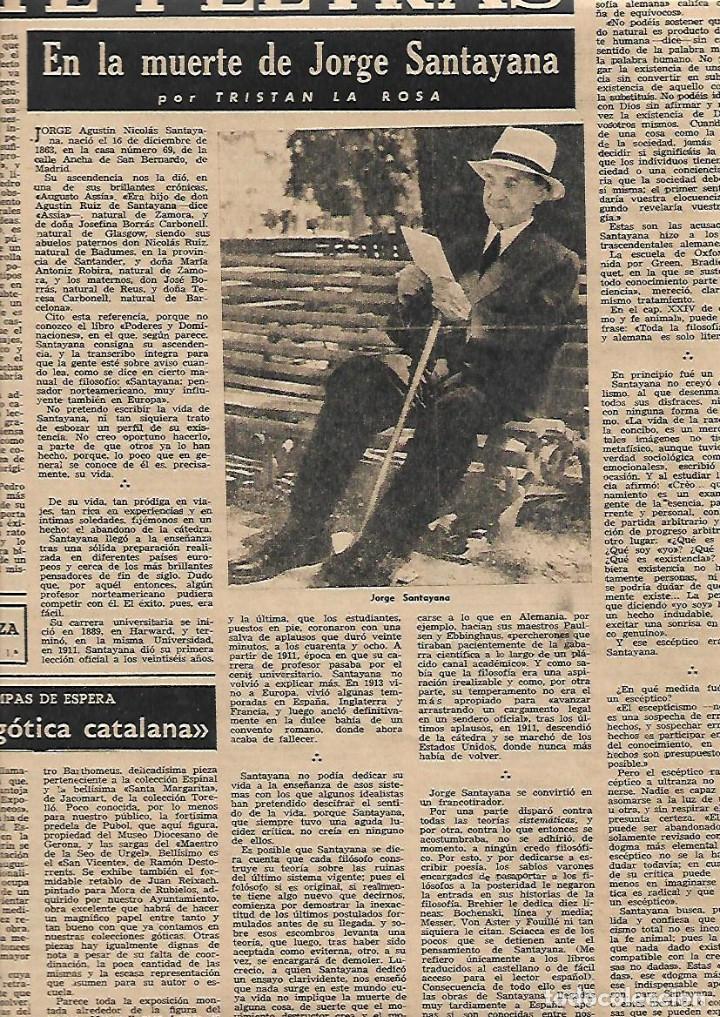 Colecionismo: A&Ntilde;O 1952 RECORTE PRENSA MUERTE DE JORGE SANTAYANA POETA NOVELISTA ESCRITOR