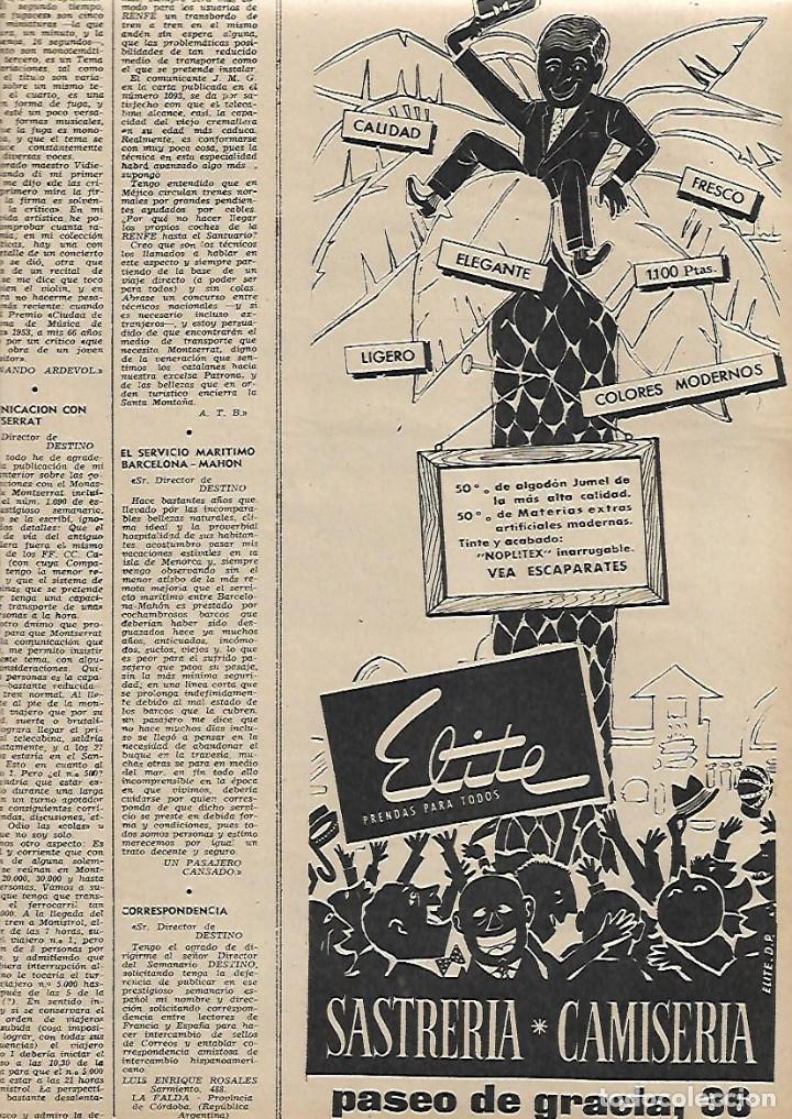 Colecionismo: A&Ntilde;O 1958 RECORTE PRENSA PUBLICIDAD COMERCIO ALMACEN SASTRERIA ELITE CAMISERIA