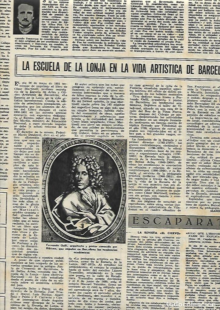 Coleccionismo: A&Ntilde;O 1952 RECORTE PRENSA ARTE PINTURA ESCUELA DE LA LONJA VIDA ARTISTICA DE BARCELONA FERNANDO GALLI