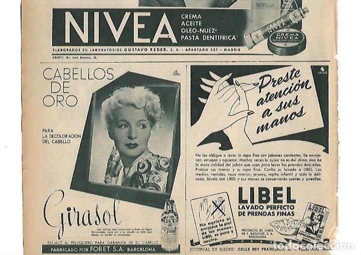 Collectionnisme: A&Ntilde;O 1946 RECORTE PRENSA PUBLICIDAD TINTE DECOLORACION CABELLO GIRASOL LABORATORIO FORET