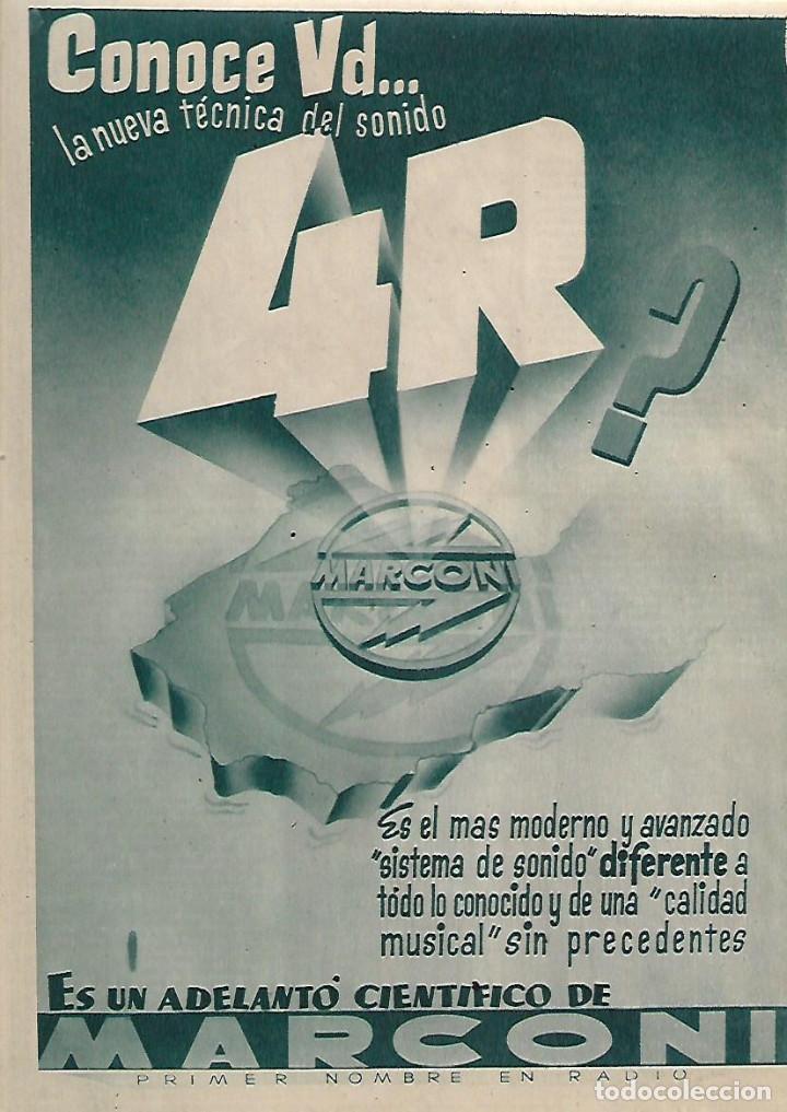 Collectionnisme: A&Ntilde;O 1955 RECORTE PRENSA PUBLICIDAD TECNICA DE SONIDO 4R MARCONI RADIO MUSICA