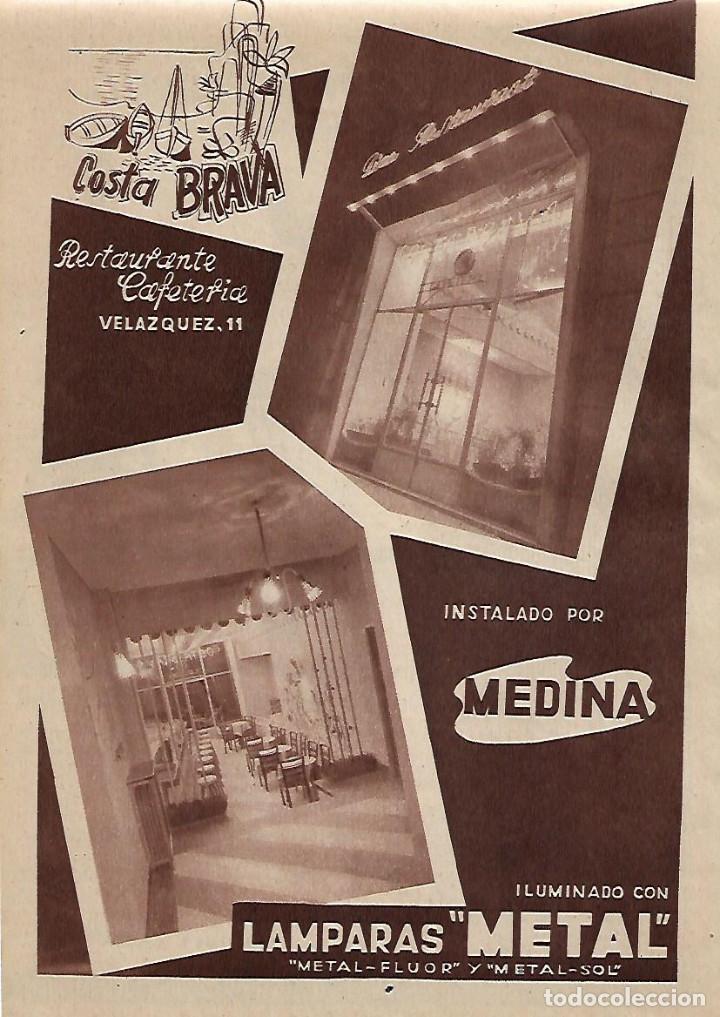 Collezionismo: A&Ntilde;O 1955 RECORTE PRENSA PUBLICIDAD RESTAURANTE COSTA BRAVA INSTALACION MEDINA LAMPARAS METAL ILUMINA