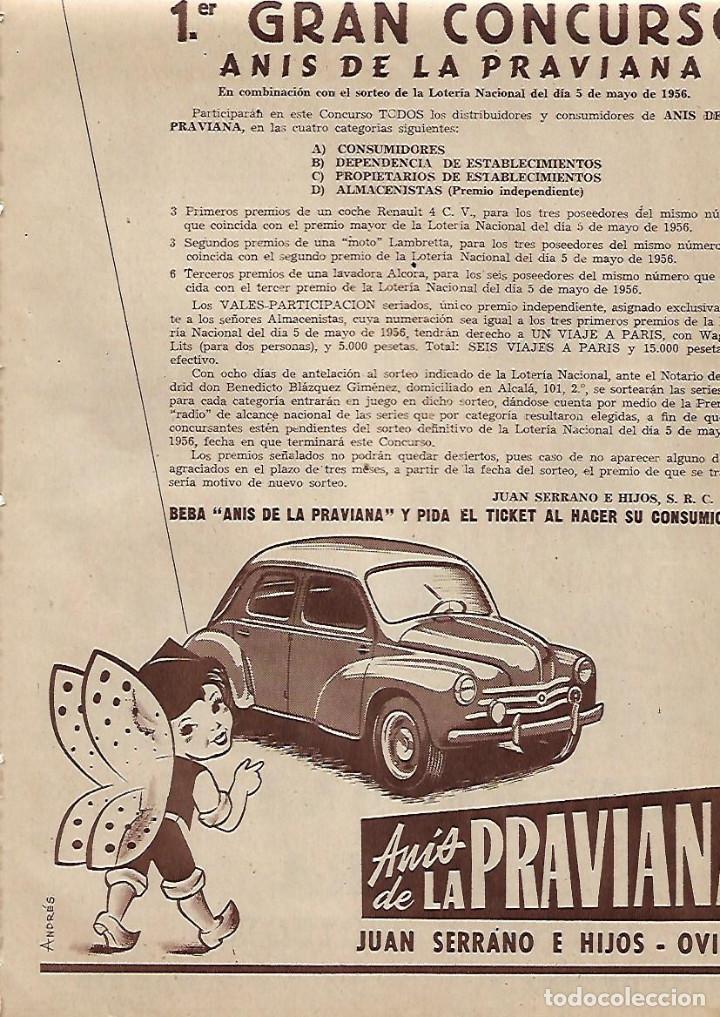 Collectionnisme: A&Ntilde;O 1955 RECORTE PRENSA PUBLICIDAD BEBIDAS PRIMER CONCURSO ANIS DE LA PRAVIANA