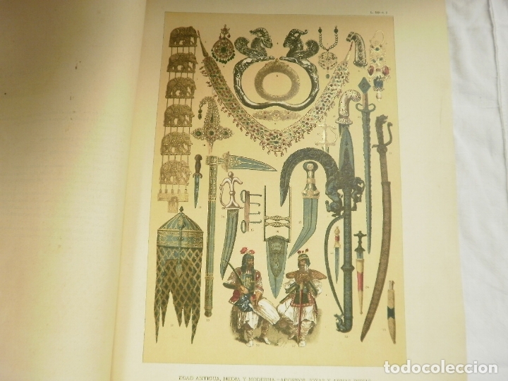 Coleccionismo: LAMINA LITOGRAFIA S. XIX. EDAD ANTIGUA MEDIA Y MODERNA.ADORNOS JOYAS Y ARMAS INDIAS